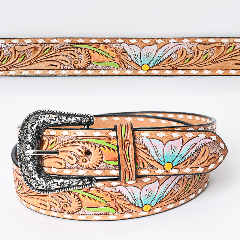 American Darling Beautifully Hand Tooled Tan Genuine Leather Belt Men and Women Western with Removable Buckle