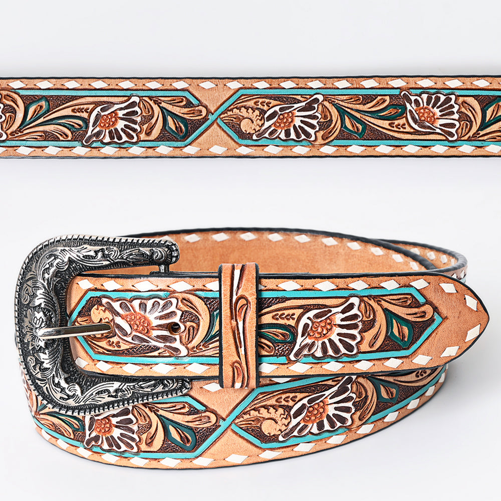 American Darling Beautifully Hand Tooled Tan Genuine Leather Belt Men and Women Western with Removable Buckle
