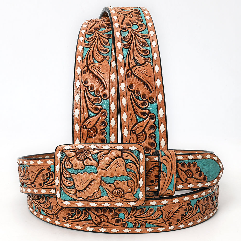 American Darling Beautifully Hand Tooled Tan Genuine Leather Belt Men and Women Western with Removable Buckle