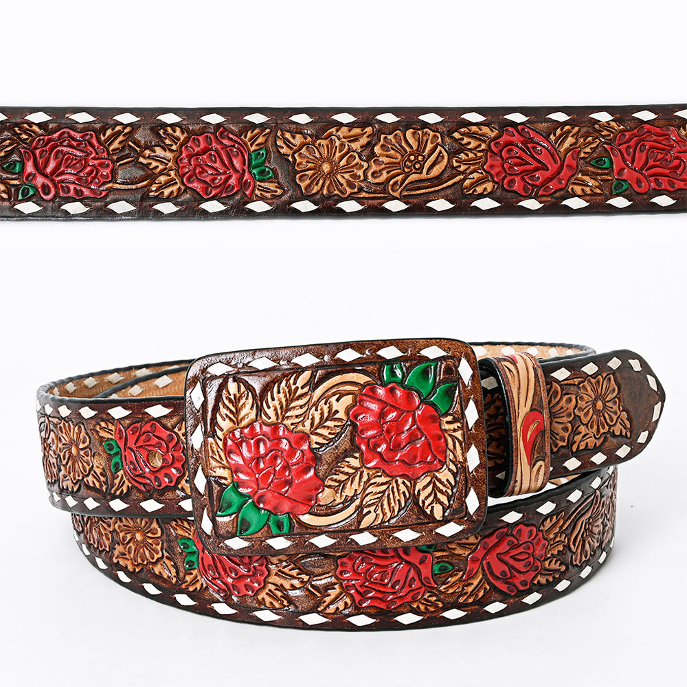 American Darling Beautifully Hand Tooled Tan Genuine Leather Belt Men and Women Western with Removable Buckle