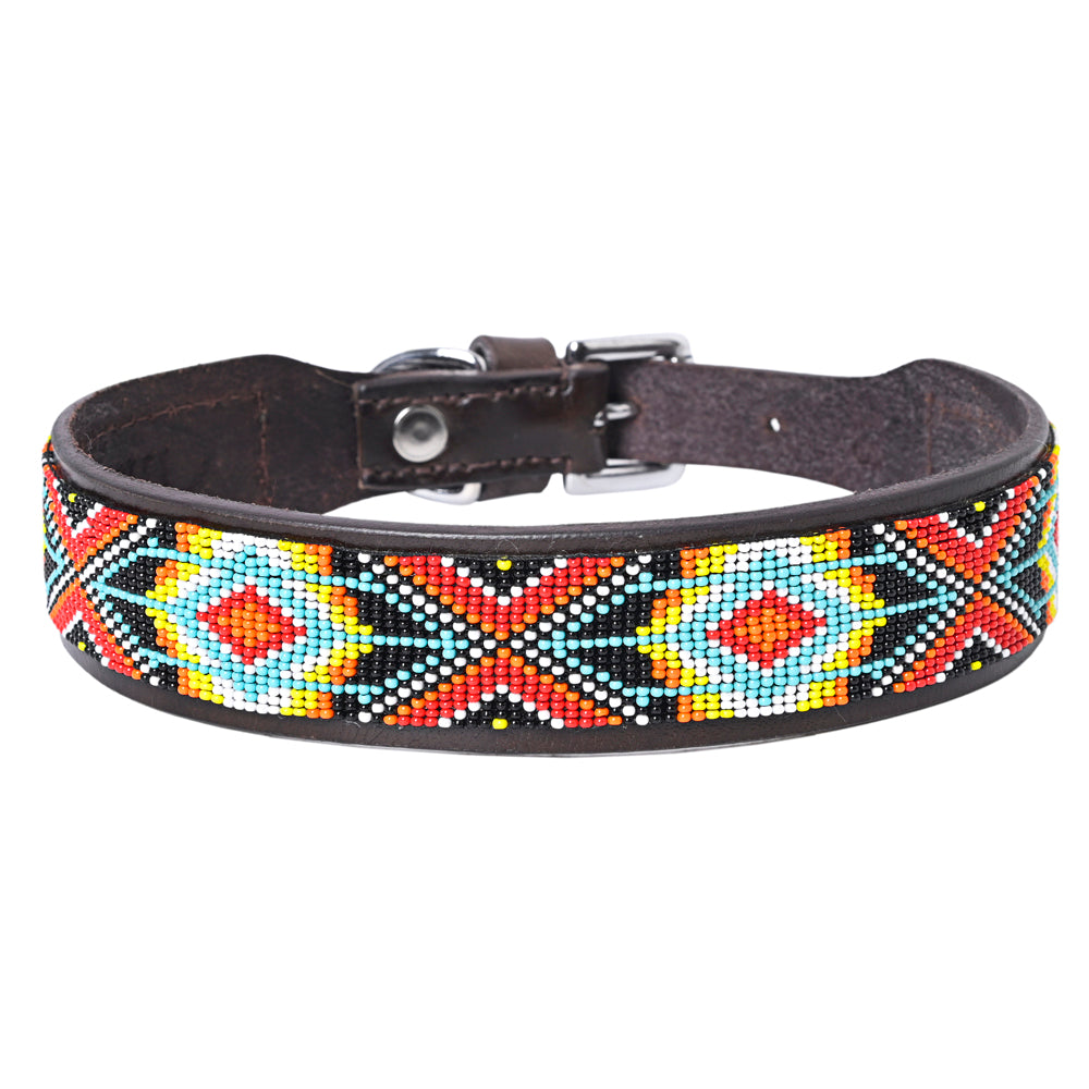 Hilason Western Style Heavy Duty Beaded American Leather Pet Dog Collar