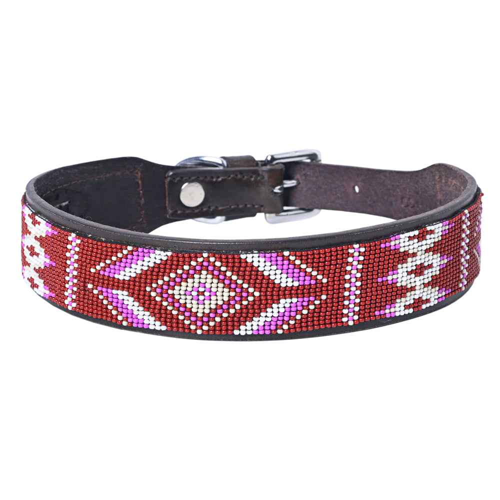 Hilason Western Style Heavy Duty Beaded American Leather Pet Dog Collar