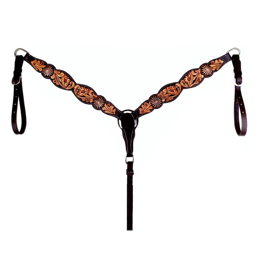 HILASON Western Horse Floral Genuine Leather Breast Collar Dark Brown | for Horses