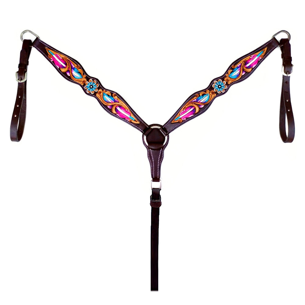 HILASON Western Horse Floral Hand Painted Genuine Leather Breast Collar Dark Brown