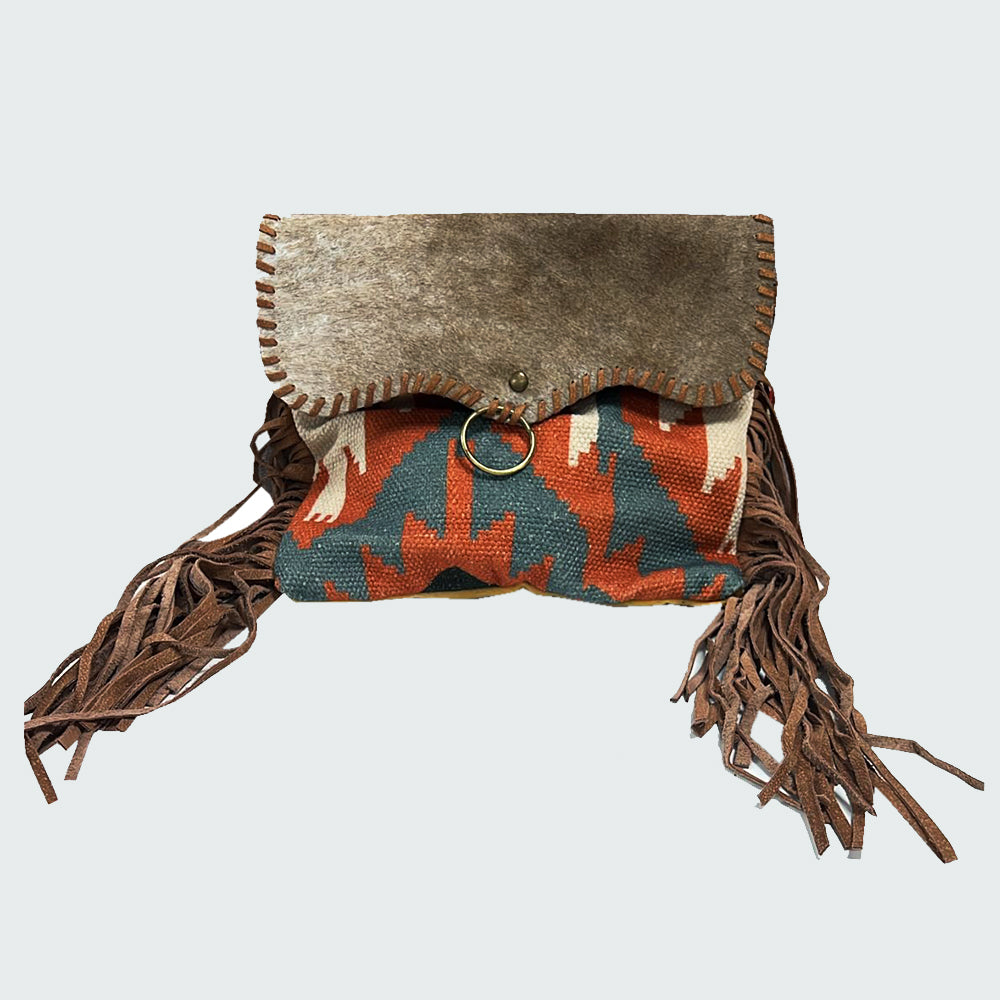 OHLAY Cross Body Upcycled Wool Canvas Embossed Hair-On Genuine Leather Women Bag Western Handbag Purse Womens Handbags