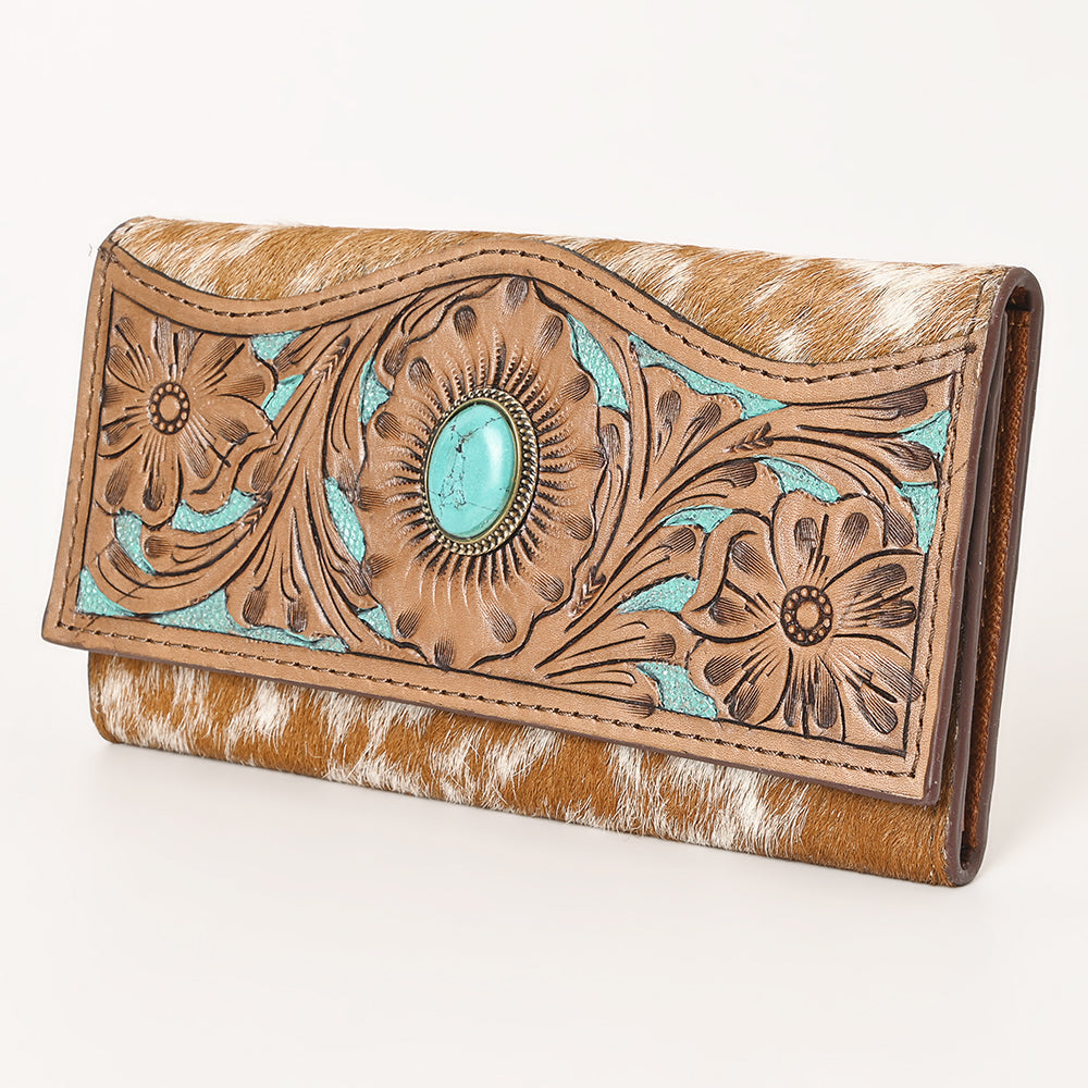 OHLAY WALLET Hand Tooled Hair-on Genuine Leather women bag western handbag purse