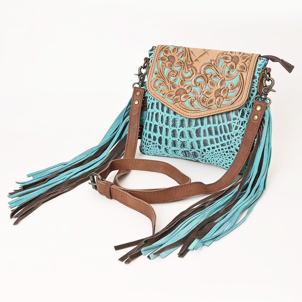 OHLAY Messenger Hand Tooled Crocodile Embossed Genuine Leather Women Bag Western Handbag Purse Womens Handbags Belt Summer