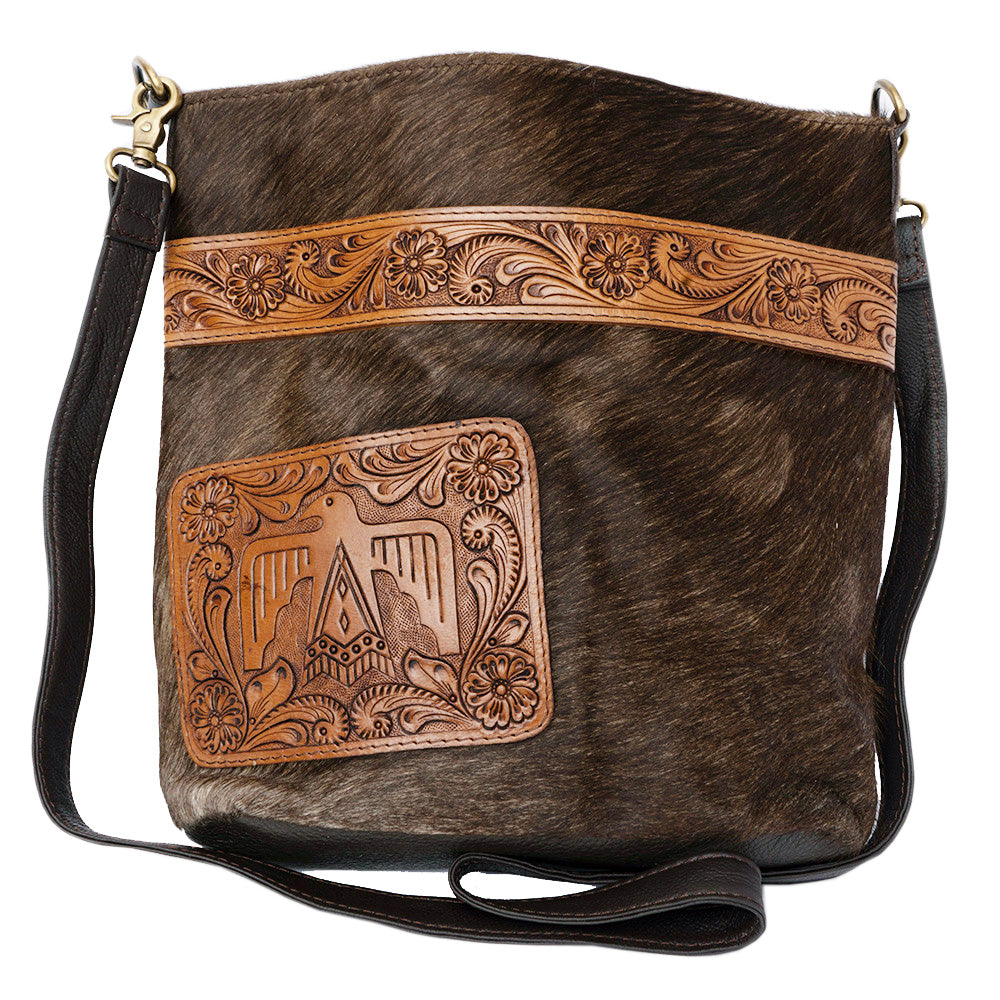 OHLAY Large Crossbody Hand Tooled Hair-On Genuine Leather Women Bag Western Handbag Purse | Womens Handbags Belt for Summer