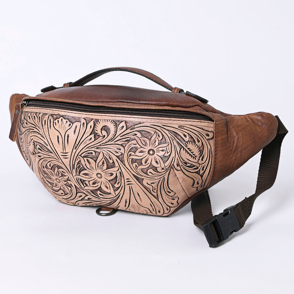 American Darling Western Fanny Pack, Hand-Tooled Floral Carved Genuine Leather Belt Bag, Adjustable Strap, Premium Craftsmanship