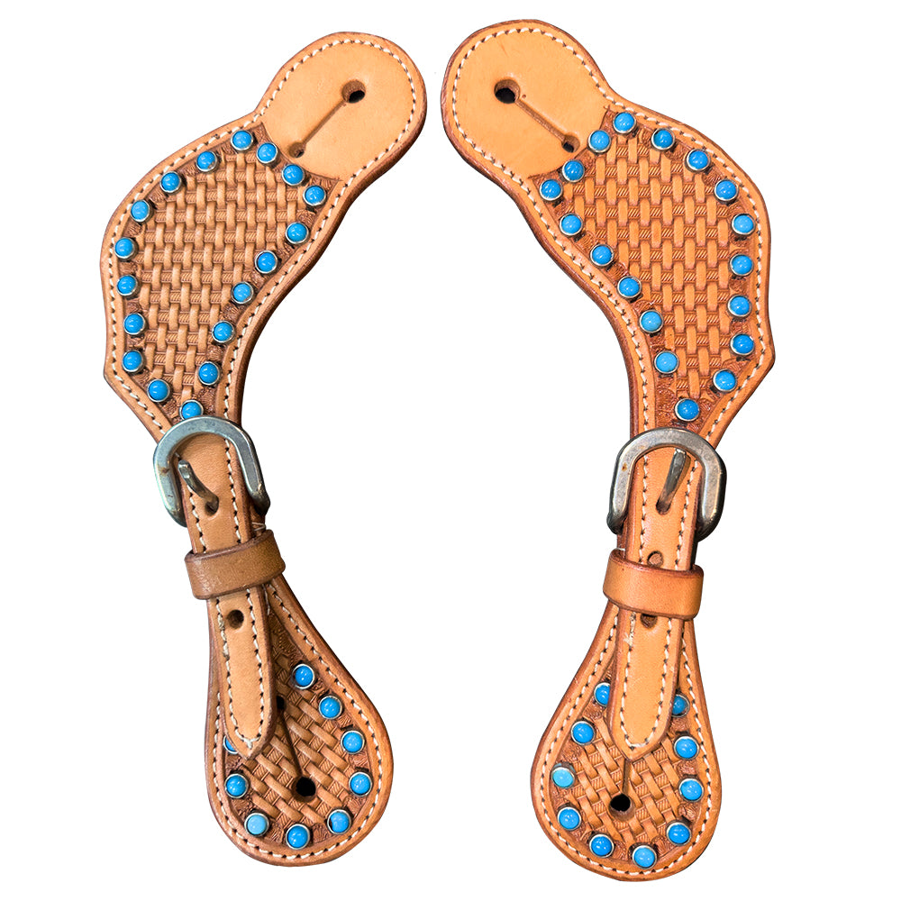 HILASON Western Unisex Spur Straps for Horse Riding Basket Turquoise Studds