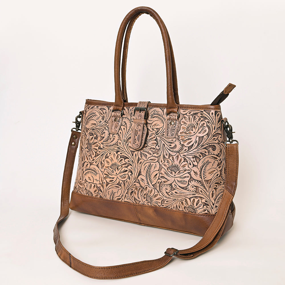 American Darling Western Tote Bag – Hand-Tooled Floral Carved Genuine Leather Designer Handbag with Shoulder Strap