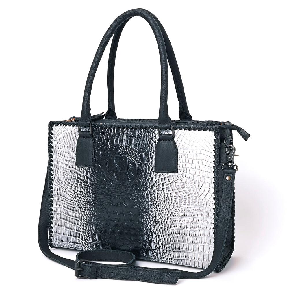 American Darling Women’s Crocodile Embossed Genuine Leather Western Tote Bag with Shoulder Strap 11in (H) X 15in (W) X 4in (D)