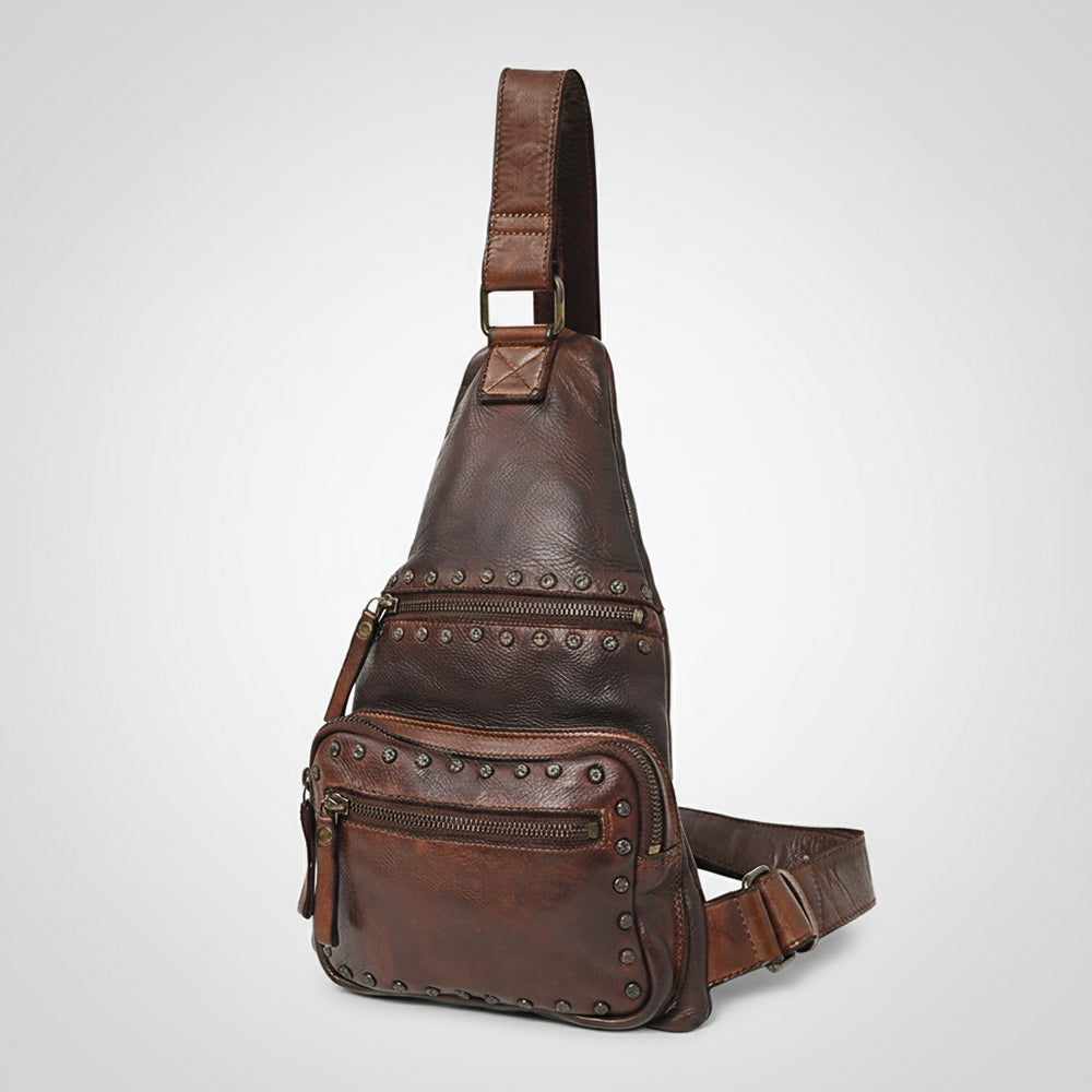 Spaghetti Western Swc191Brn Sling Vintage Handmade Drum Dyed Genuine European Cowhide Leather Women Bag Western Handbag Purse