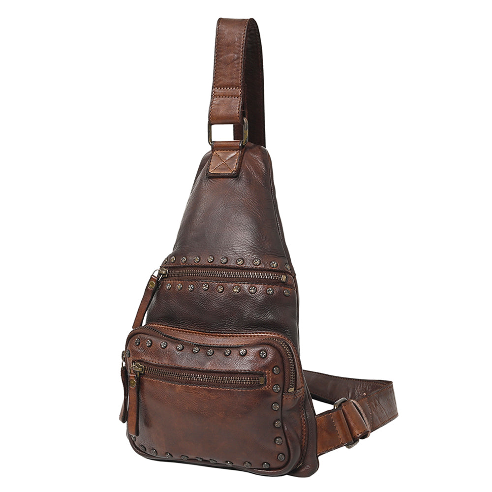 Spaghetti Western Swc191Cg Sling Vintage Handmade Drum Dyed Genuine European Cowhide Leather Women Bag Western Handbag Purse