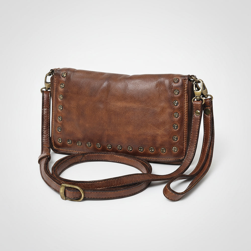 Spaghetti Western Swc195Brn Wallet Vintage Handmade Drum Dyed Genuine European Cowhide Leather Women Bag Western Handbag Purse