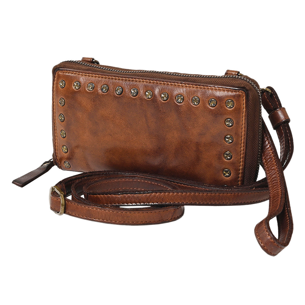 Spaghetti Western Swc212Brn Wallet Vintage Handmade Drum Dyed Genuine European Cowhide Leather Women Bag Western Handbag Purse