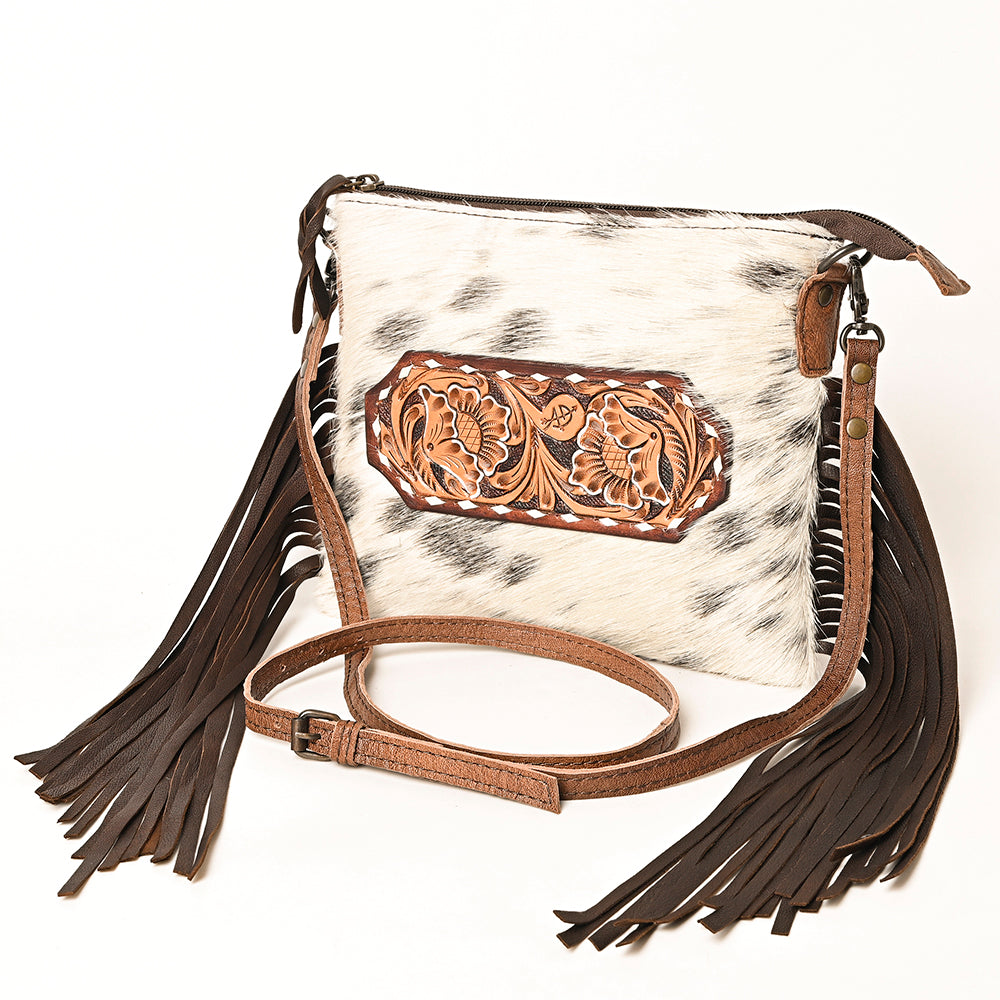 American Darling Western Small Crossbody Bag – Genuine Hair-On Cowhide Leather with Fringes, Adjustable Strap, Handcrafted in Texas
