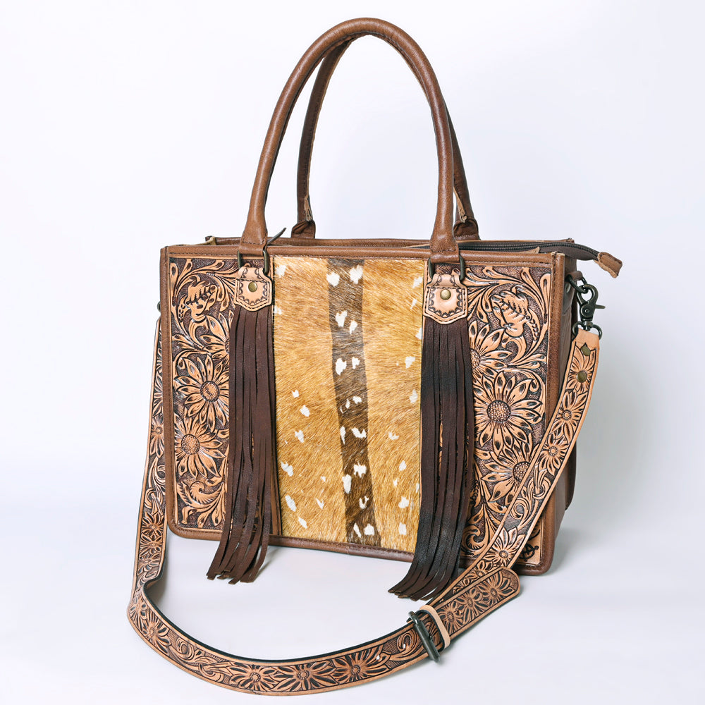American Darling Briefcase Hand Tooled Hair On Genuine Leather Western Women Bag Handbag | for Cute Laptop