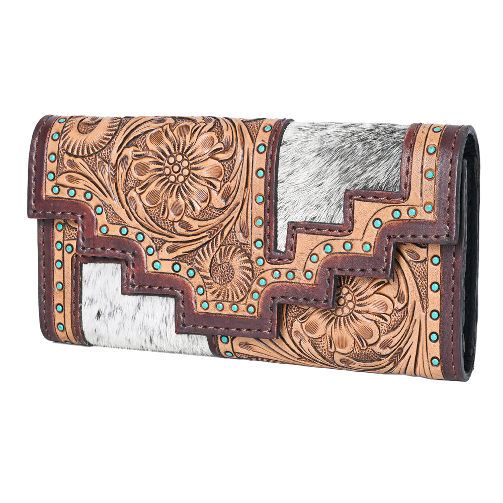 OHLAY Coin Purse Hand Tooled Hair-On Genuine Leather Women Bag Western Handbag | for Cute