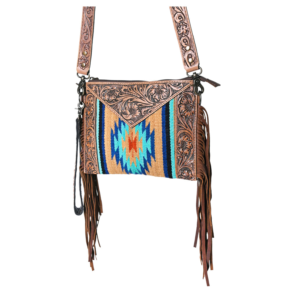 OHLAY Cross Body Hand Tooled Upcycled Wool Canvas Genuine Leather Women Bag Western Handbag Purse | for Womens Summer