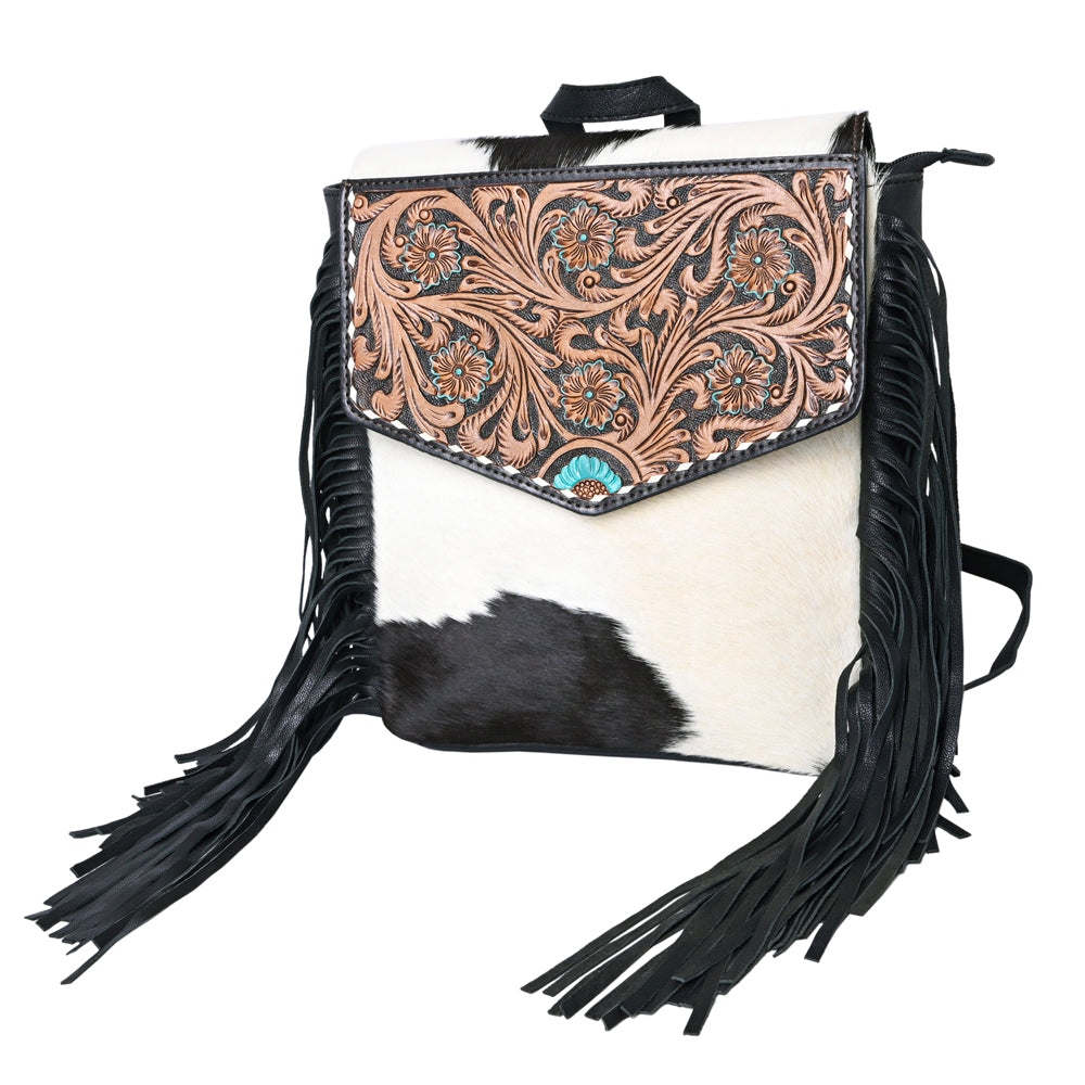 OHLAY Backpack Hand Tooled Upcycled Canvas Hair-On Genuine Leather Women Bag Western Handbag Purse Womens Handbags