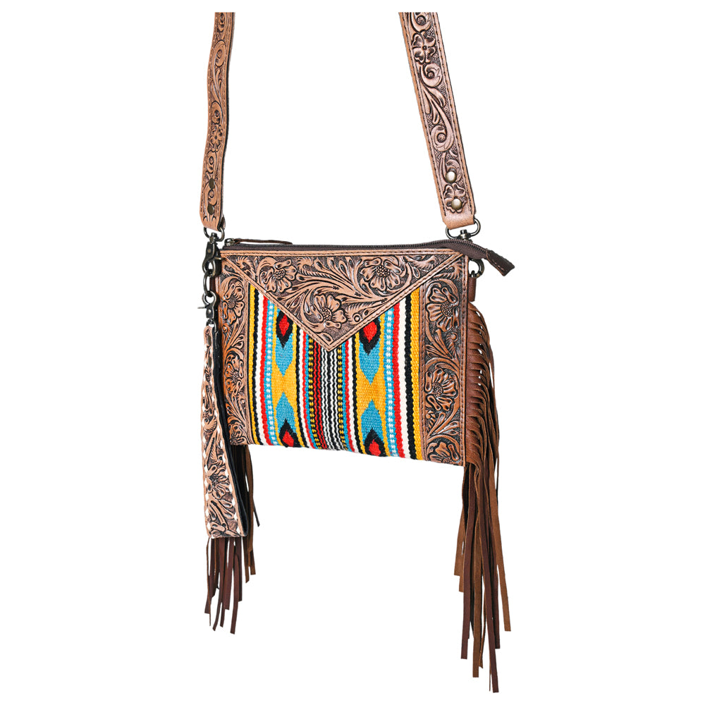 OHLAY Cross Body Hand Tooled Upcycled Wool Canvas Genuine Leather Women Bag Western Handbag Purse | for Womens Summer