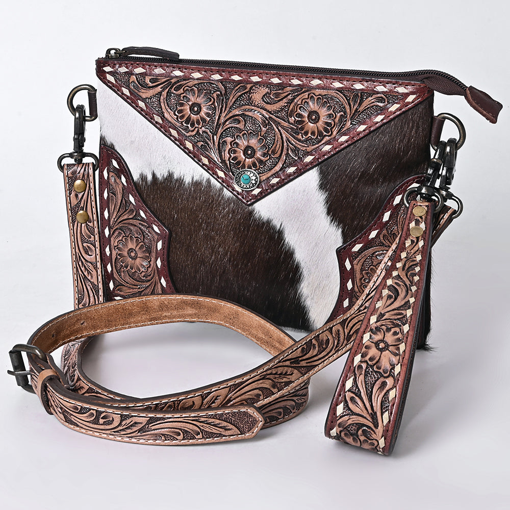 OHLAY Cross Body Hand Tooled Hair-On Genuine Leather Women Bag Western Handbag Purse | for