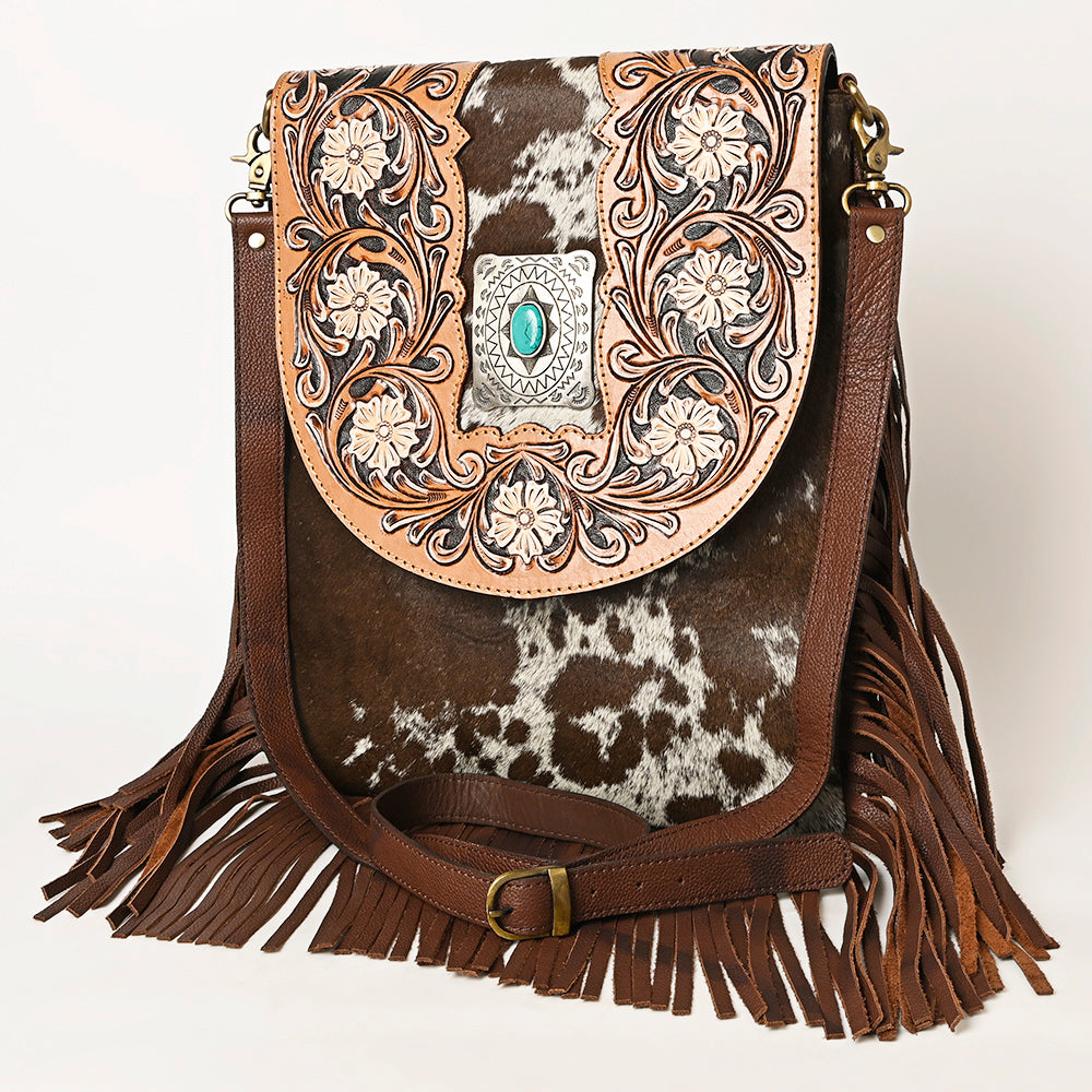 American Darling Messenger Hand Tooled Hair on-Genuine Leather Western Women Bag Handbag Purse | Crossbody for Cute