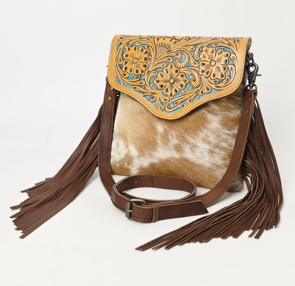 OHLAY Cross Body Hand Tooled Hair-On Genuine Leather Women Bag Western Handbag Purse | for