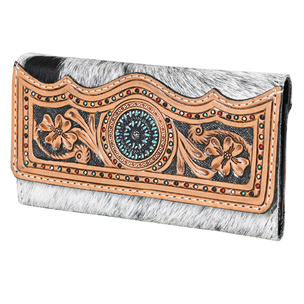 OHLAY Coin Purse Hand Tooled Hair-On Genuine Leather Women Bag Western Handbag | for Cute