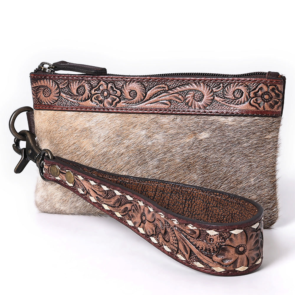 OHLAY Wristlet Hand Tooled Hair-On Genuine Leather Women Bag Western Handbag Purse | Womens Handbags Belt for Summer