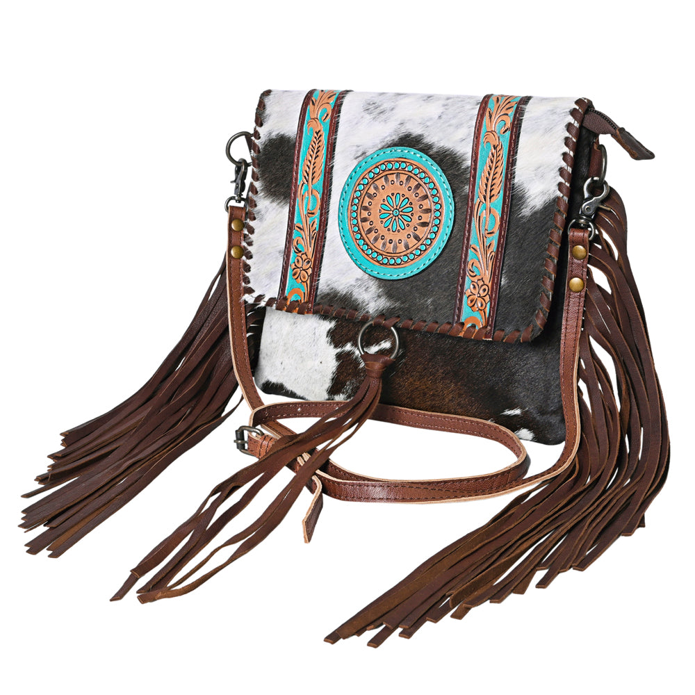 OHLAY Cross Body Hand Tooled Hair-On Genuine Leather Women Bag Western Handbag Purse | for