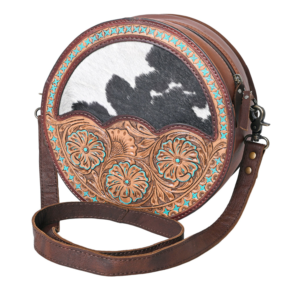 OHLAY Canteen Hand Tooled Hair-On Genuine Leather Women Bag Western Handbag Purse | Womens Handbags Clutch for Travel Summer