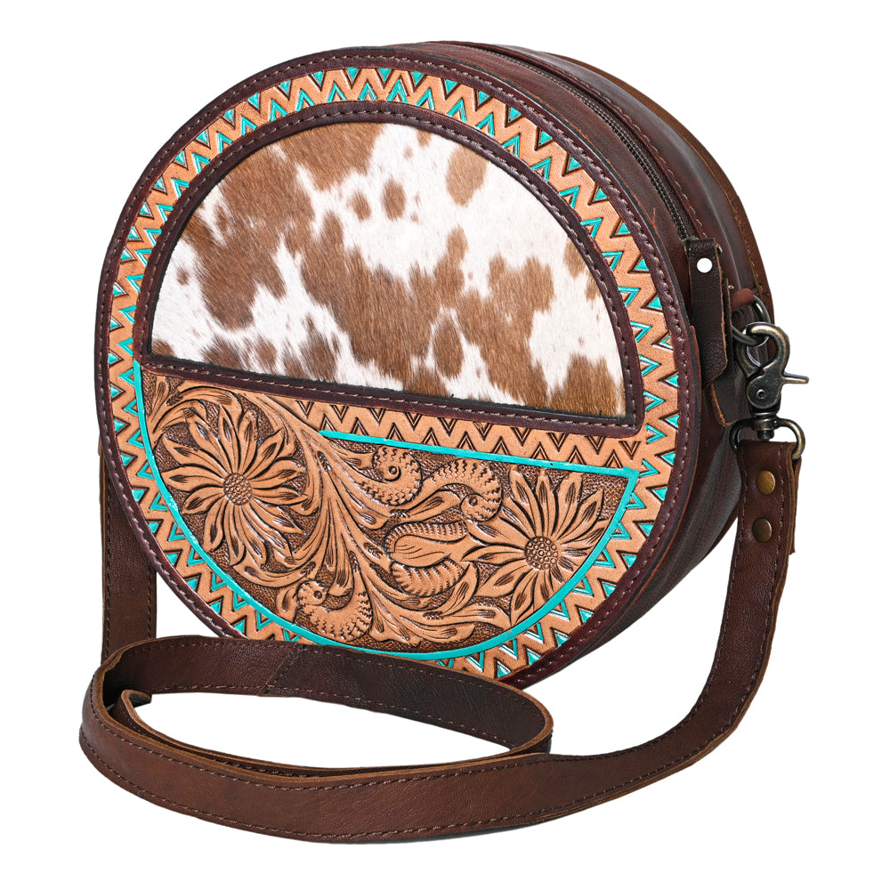 OHLAY Canteen Hand Tooled Hair-On Genuine Leather Women Bag Western Handbag Purse | Womens Handbags Clutch for Travel Summer