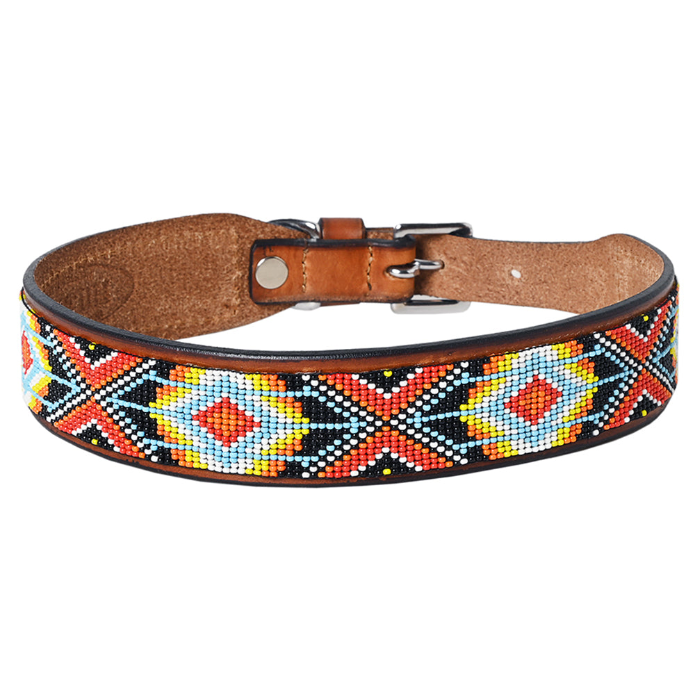 Hilason Western Style Heavy Duty Beaded American Leather Pet Dog Collar