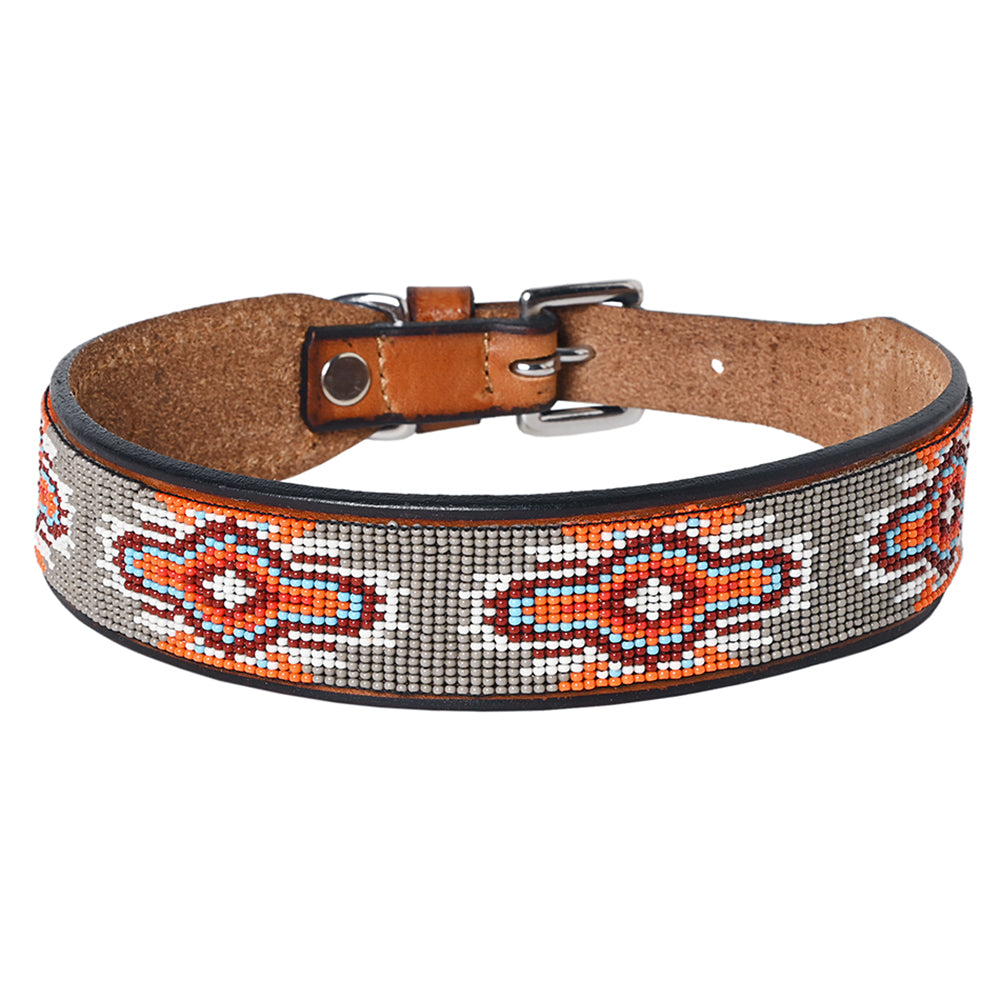 Hilason Western Style Heavy Duty Beaded American Leather Pet Dog Collar