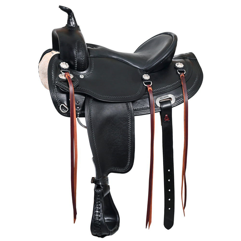 HILASON Western Horse Wide Gullet Trail Black American Leather Saddle | Draft for Horses