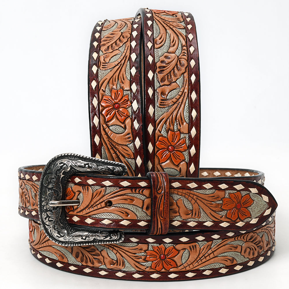 American Darling Beautifully Hand Tooled Tan Genuine Leather Belt Men and Women Western with Removable Buckle