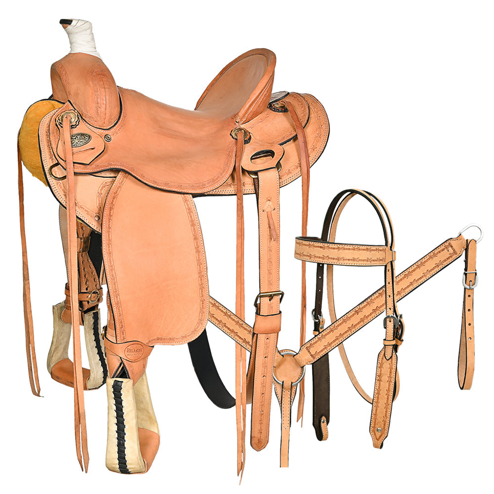 Western Horse Tack Set Saddle American Leather Ranch Roping Trail Hilason Tan