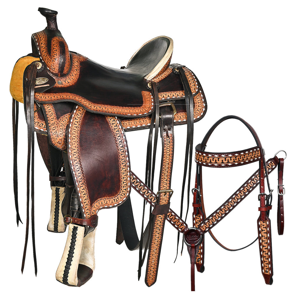 Western Horse Tack Set Saddle American Leather Ranch Roping Hilason