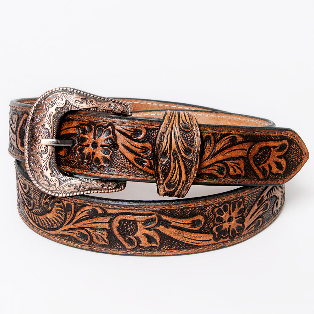 American Darling Beautifully Hand Tooled Brown Genuine Leather Belt Men and Women Western with Removable Buckle