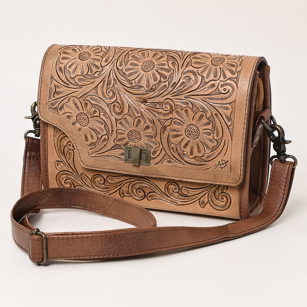 American Darling Western Crossbody Bag, Hand Tooled Floral Carved Genuine Leather Purse, Everyday Shoulder Bag