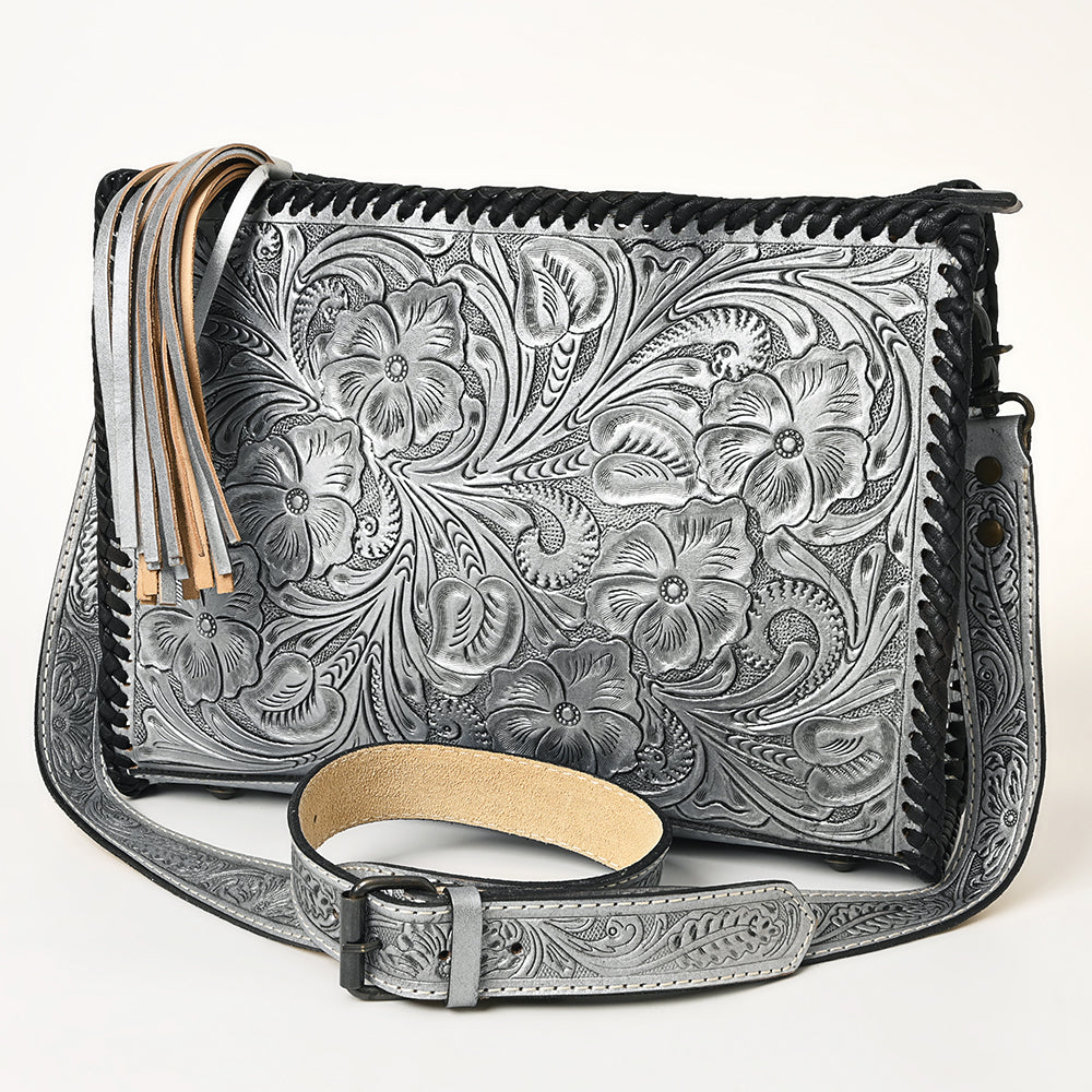 American Darling Western Hand-Tooled Leather Crossbody Bag – Genuine Floral Carved Women’s Purse with Strap and Fringe Detail