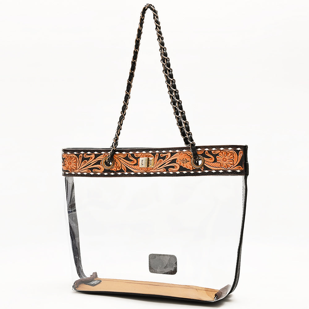 American Darling Women's Clear Bag Western Hand Tooled Genuine Leather Handbag and Ladies Purse