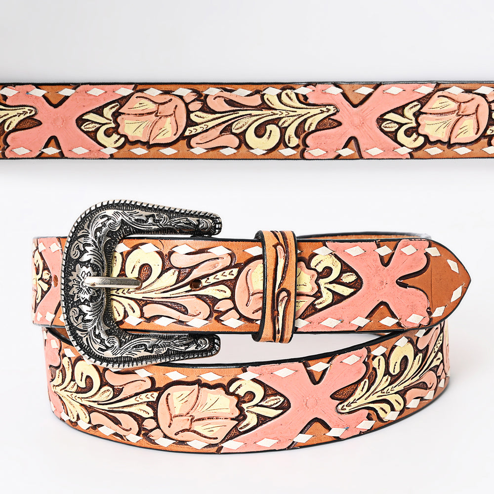 American Darling Beautifully Hand Tooled Brown Genuine Leather Belt Men and Women Western with Removable Buckle