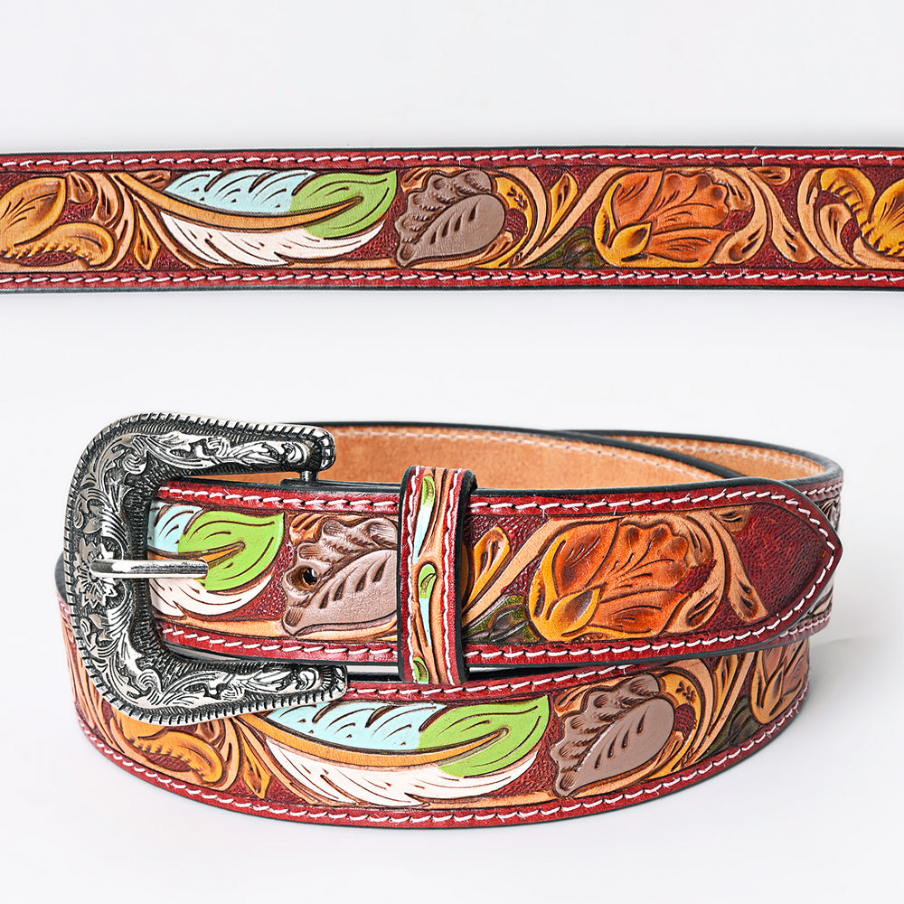 American Darling Beautifully Hand Tooled Green Genuine Leather Belt Men and Women Western with Removable Buckle