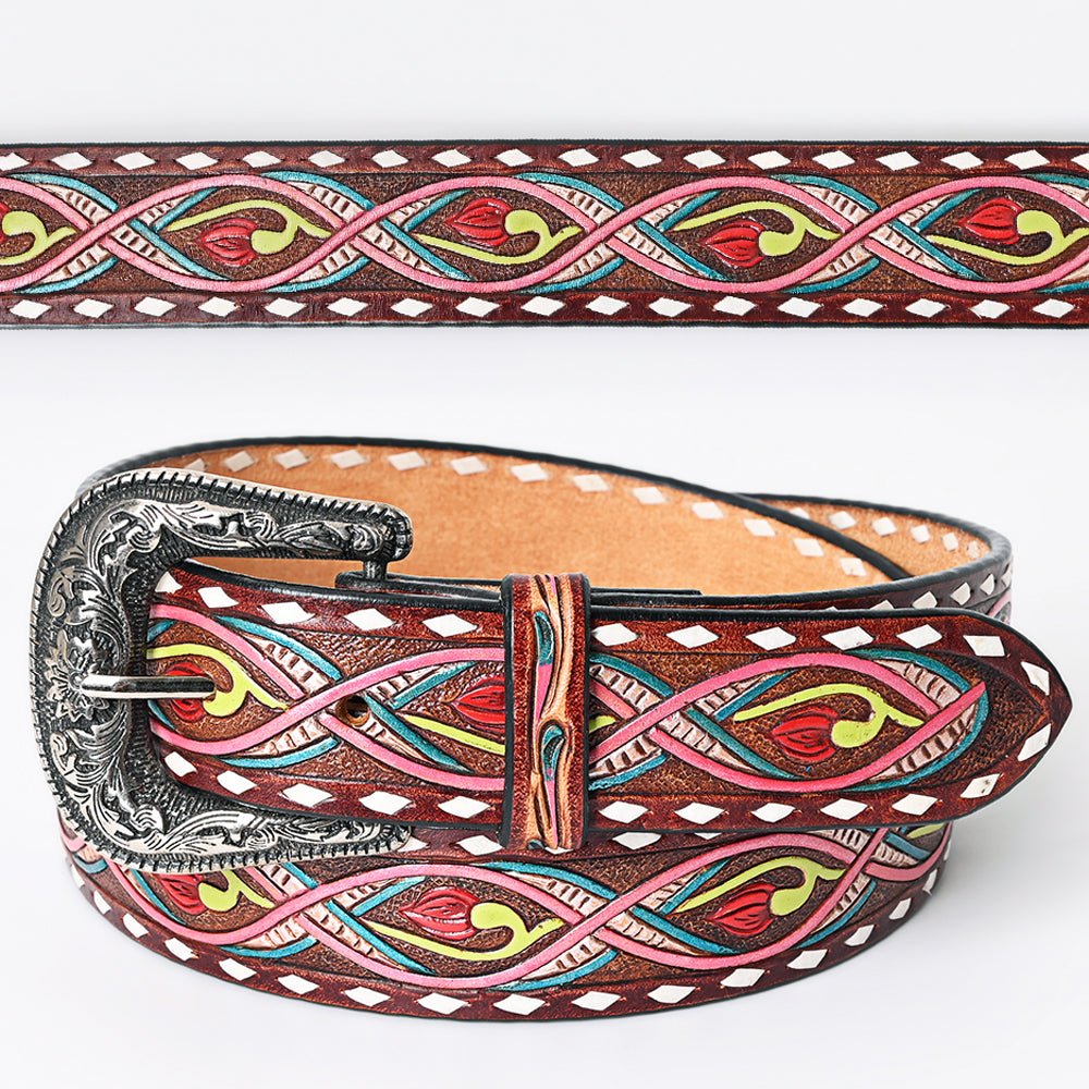 American Darling Beautifully Hand Tooled Green Genuine Leather Belt Men and Women Western with Removable Buckle