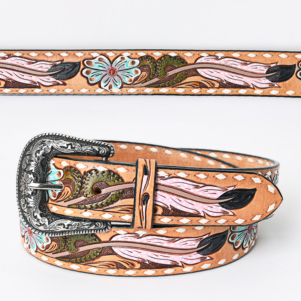 American Darling Beautifully Hand Tooled Green Genuine Leather Belt Men and Women Western with Removable Buckle
