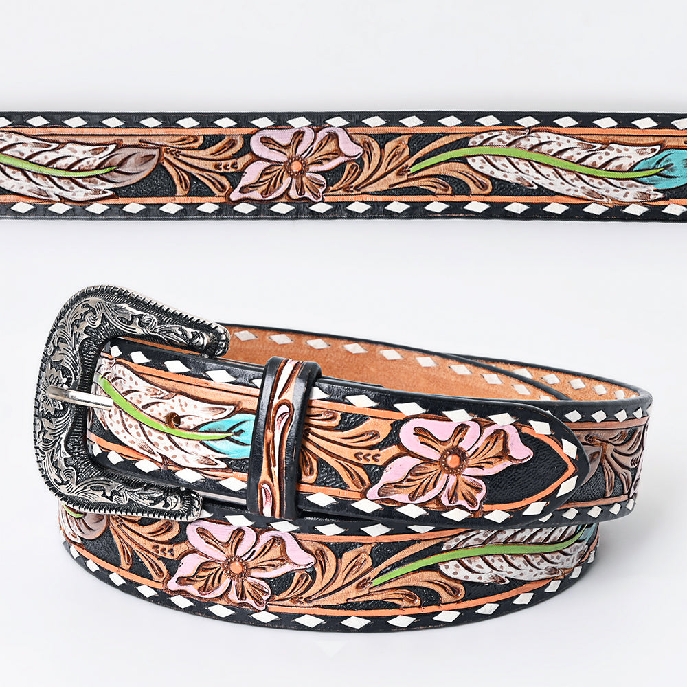 American Darling Beautifully Hand Tooled Green Genuine Leather Belt Men and Women Western with Removable Buckle
