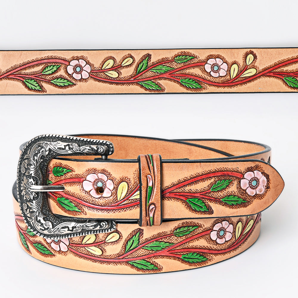 American Darling Beautifully Hand Tooled Green Genuine Leather Belt Men and Women Western with Removable Buckle